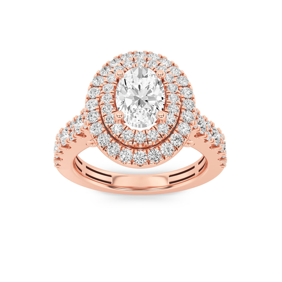 2Cttw Oval Shaped Lab Grown Diamond (F/VS) DoubleHalo Engagement Ring in 14K Gold