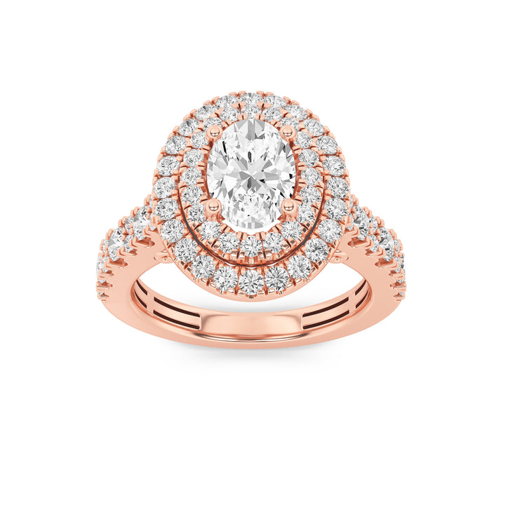 2Cttw Oval Shaped Lab Grown Diamond (F/VS) DoubleHalo Engagement Ring in 14K Gold