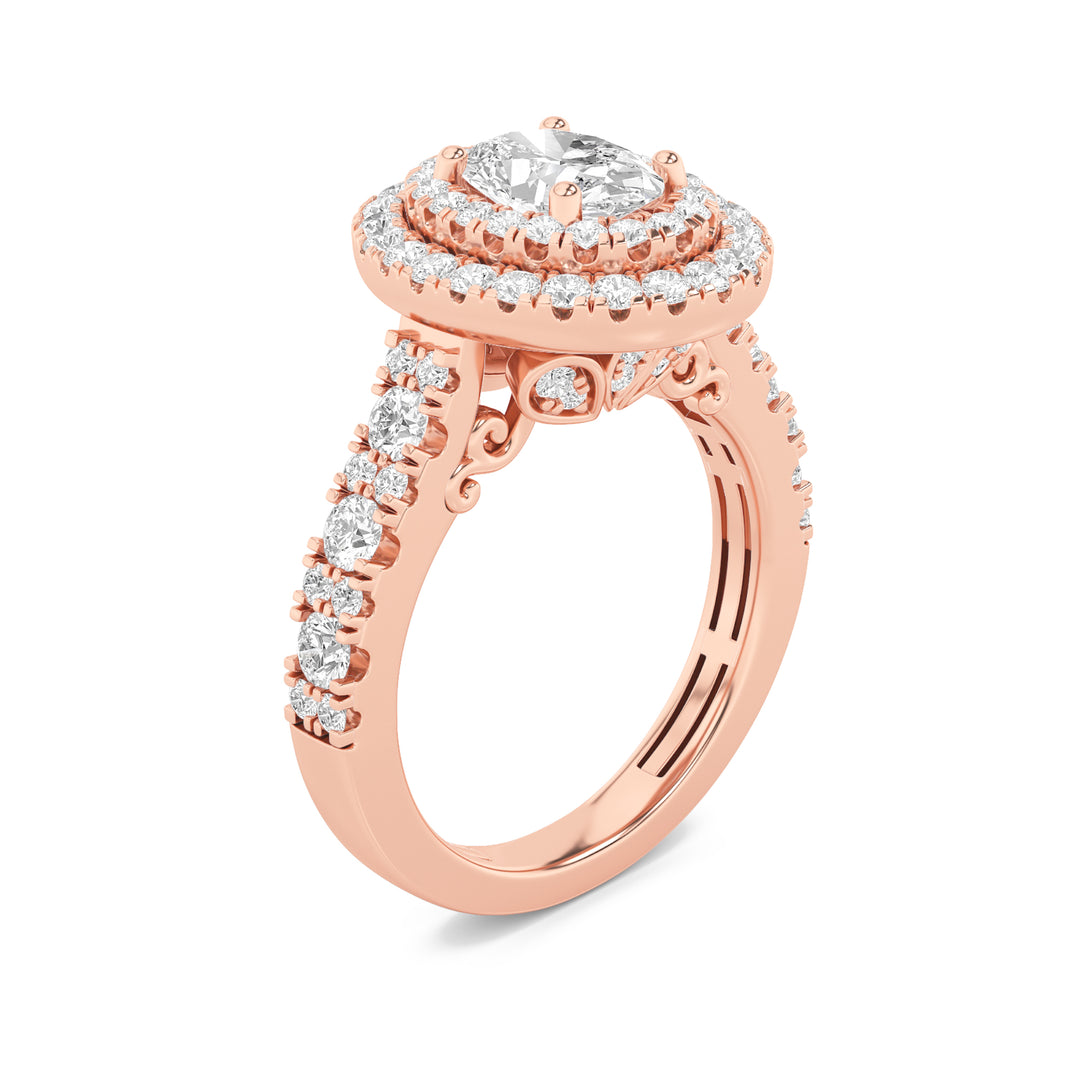 2Cttw Oval Shaped Lab Grown Diamond (F/VS) DoubleHalo Engagement Ring in 14K Gold