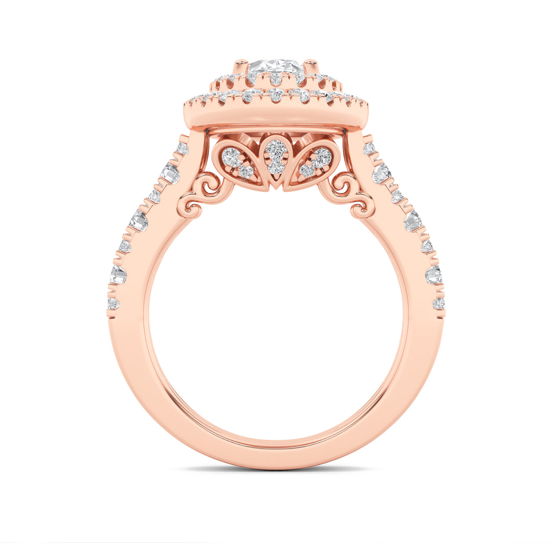 2Cttw Oval Shaped Lab Grown Diamond (F/VS) DoubleHalo Engagement Ring in 14K Gold