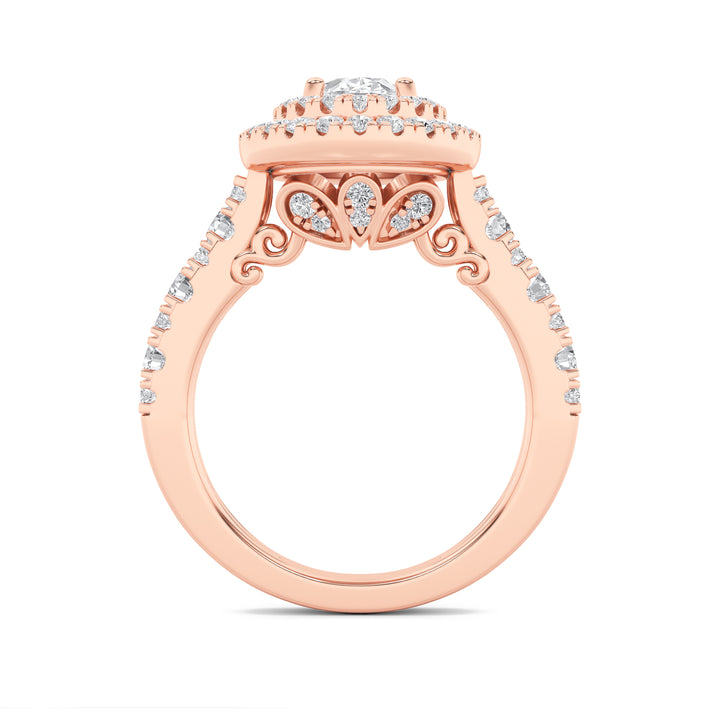 2Cttw Oval Shaped Lab Grown Diamond (F/VS) DoubleHalo Engagement Ring in 14K Gold