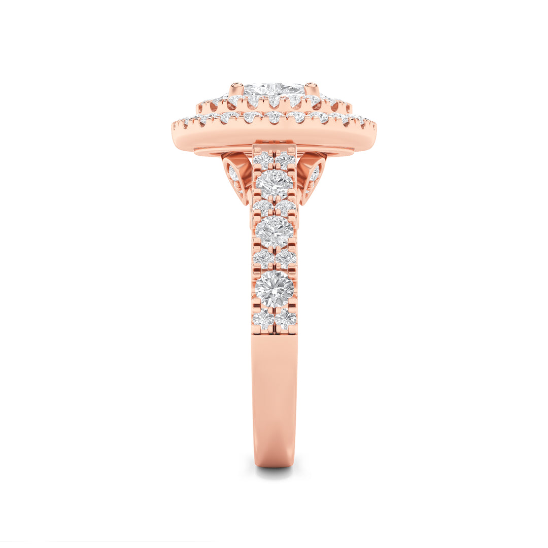 2Cttw Oval Shaped Lab Grown Diamond (F/VS) DoubleHalo Engagement Ring in 14K Gold