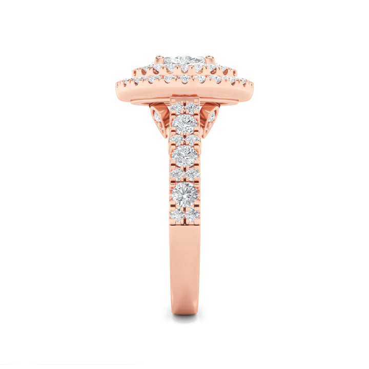 2Cttw Oval Shaped Lab Grown Diamond (F/VS) DoubleHalo Engagement Ring in 14K Gold