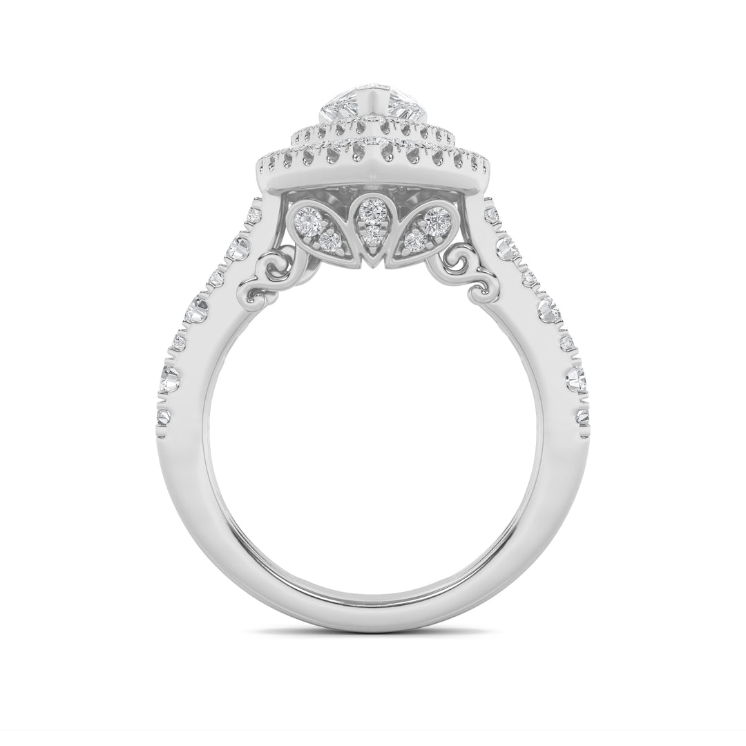2Cttw Pear Shaped Lab Grown Diamond (F/VS) DoubleHalo Engagement Ring in 14K Gold