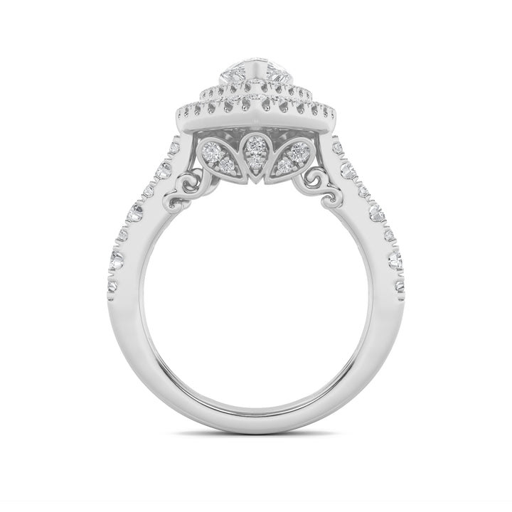2Cttw Pear Shaped Lab Grown Diamond (F/VS) DoubleHalo Engagement Ring in 14K Gold