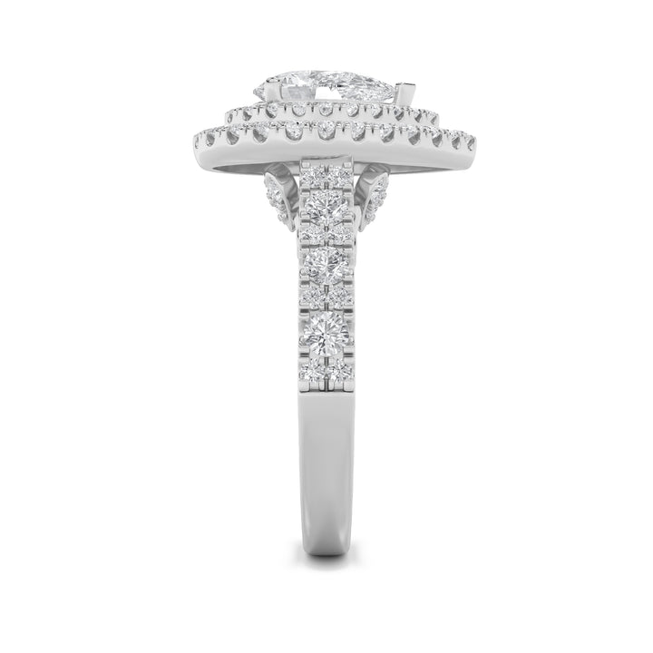 2Cttw Pear Shaped Lab Grown Diamond (F/VS) DoubleHalo Engagement Ring in 14K Gold