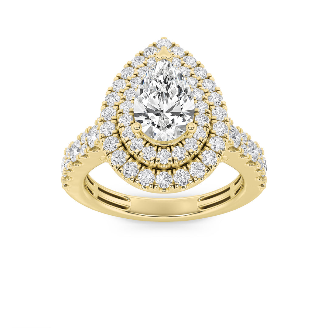 2Cttw Pear Shaped Lab Grown Diamond (F/VS) DoubleHalo Engagement Ring in 14K Gold