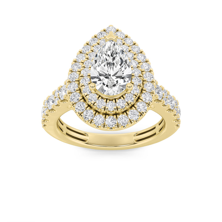 2Cttw Pear Shaped Lab Grown Diamond (F/VS) DoubleHalo Engagement Ring in 14K Gold