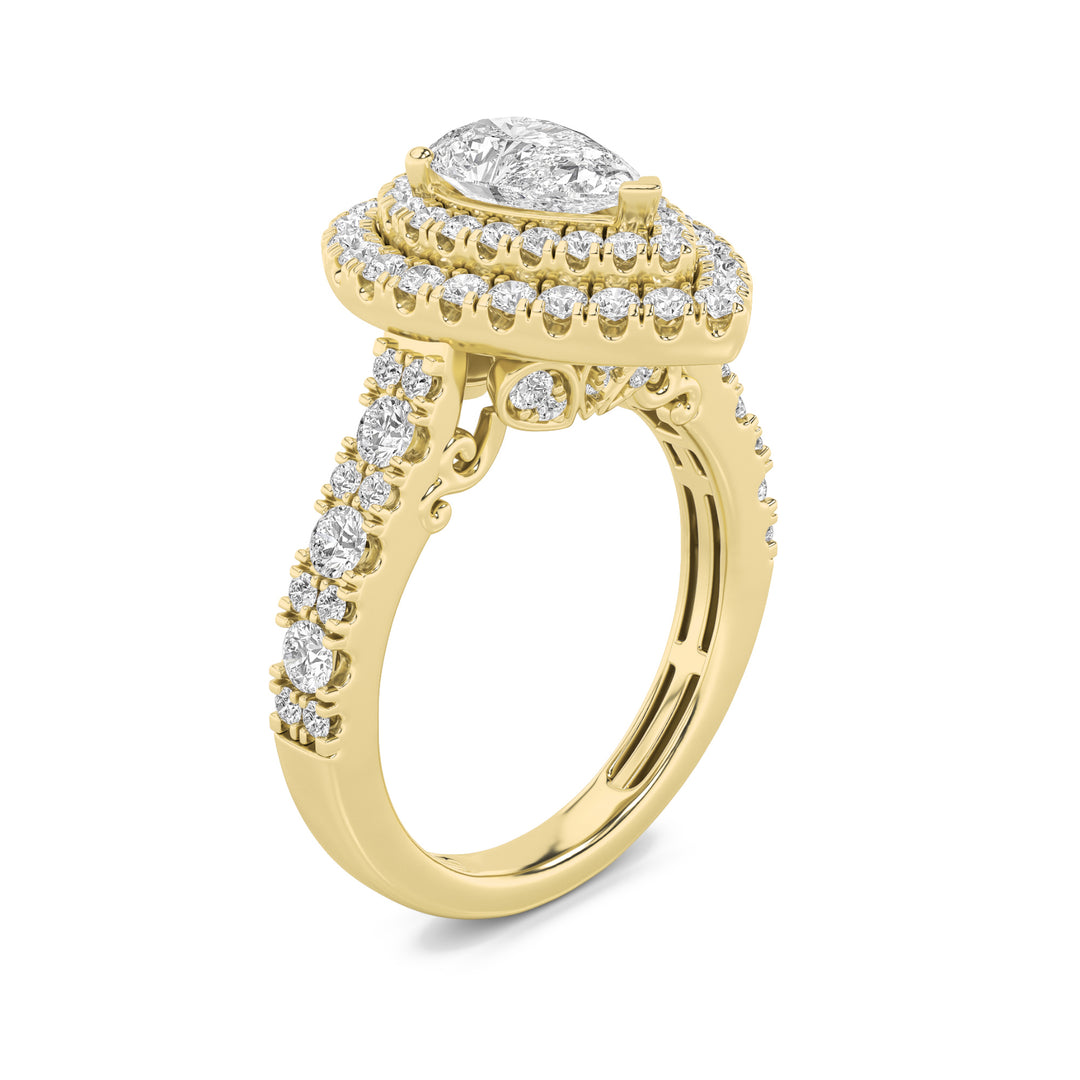2Cttw Pear Shaped Lab Grown Diamond (F/VS) DoubleHalo Engagement Ring in 14K Gold