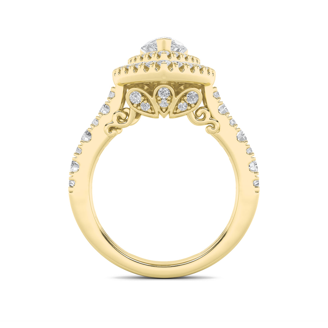2Cttw Pear Shaped Lab Grown Diamond (F/VS) DoubleHalo Engagement Ring in 14K Gold