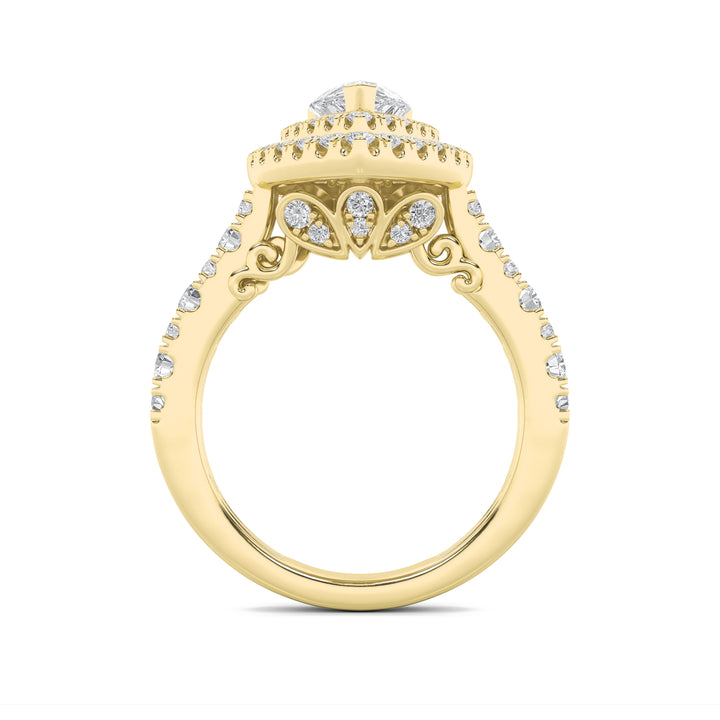 2Cttw Pear Shaped Lab Grown Diamond (F/VS) DoubleHalo Engagement Ring in 14K Gold