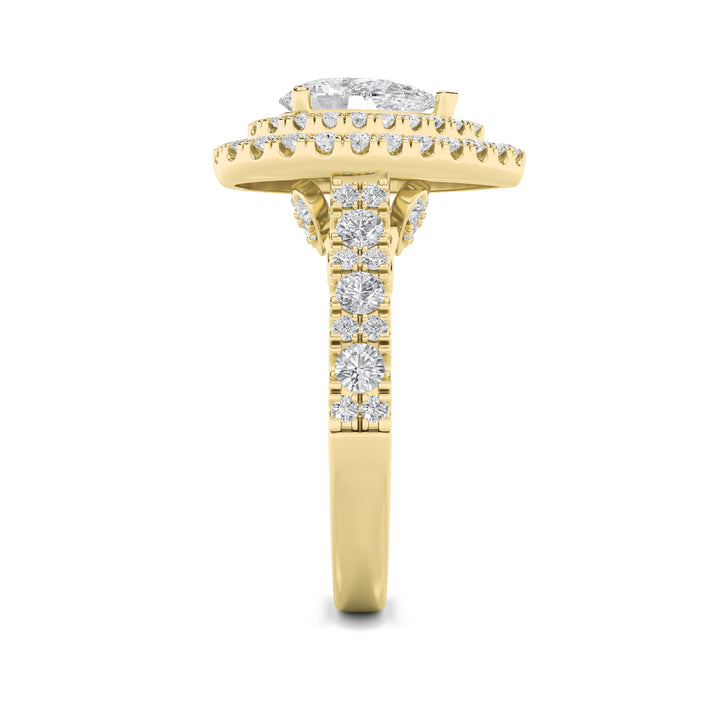 2Cttw Pear Shaped Lab Grown Diamond (F/VS) DoubleHalo Engagement Ring in 14K Gold