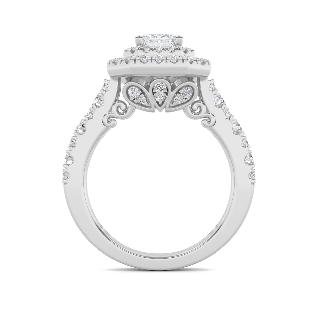 2Cttw Radiant Shaped Lab Grown Diamond (F/VS) Double Halo Engagement Ring in 14K Gold