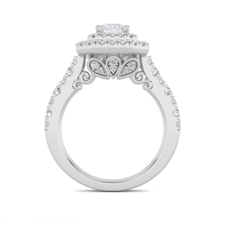 2Cttw Radiant Shaped Lab Grown Diamond (F/VS) Double Halo Engagement Ring in 14K Gold
