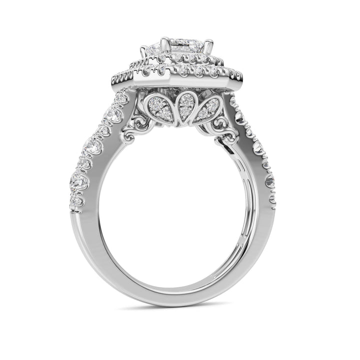 2Cttw Radiant Shaped Lab Grown Diamond (F/VS) Double Halo Engagement Ring in 14K Gold