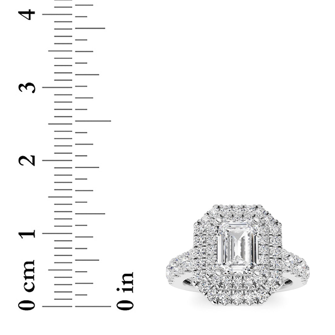 2Cttw Radiant Shaped Lab Grown Diamond (F/VS) Double Halo Engagement Ring in 14K Gold