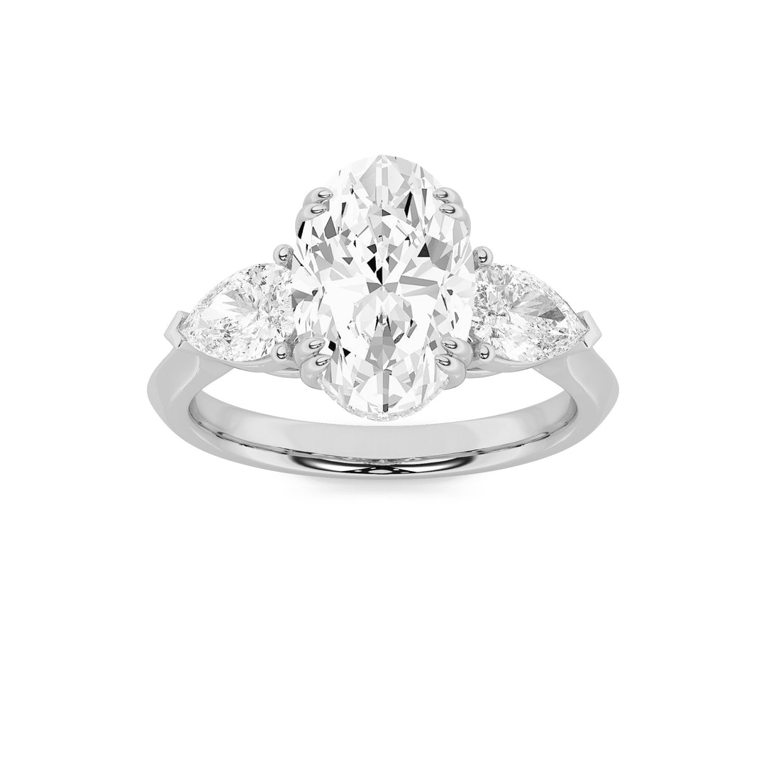 3Cttw Oval Shaped Lab Grown Diamond (G/VS) Three Stone Hidden Halo Ring in 14K Gold