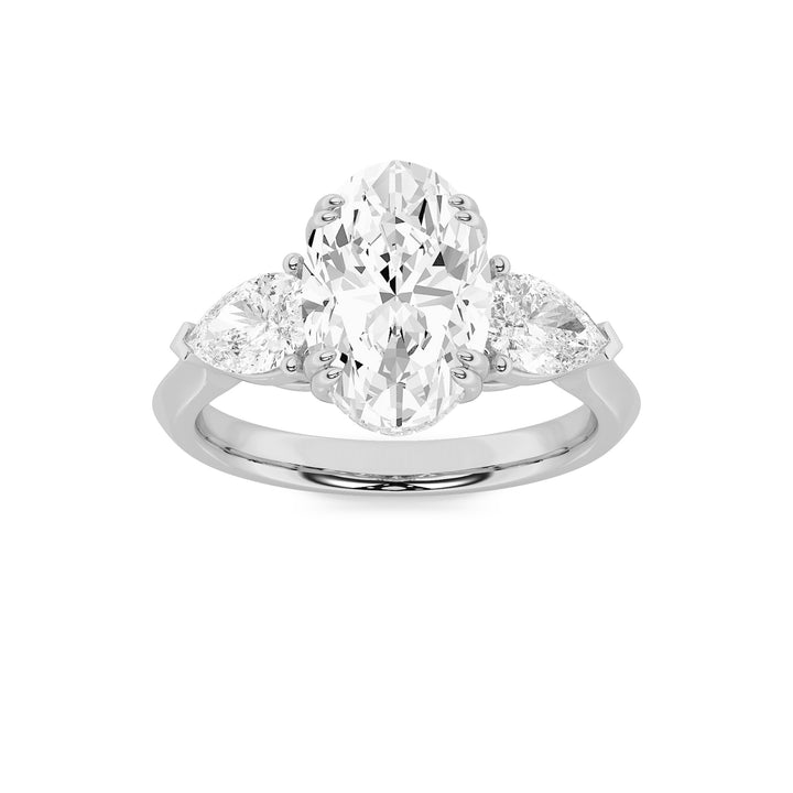 3Cttw Oval Shaped Lab Grown Diamond (G/VS) Three Stone Hidden Halo Ring in 14K Gold