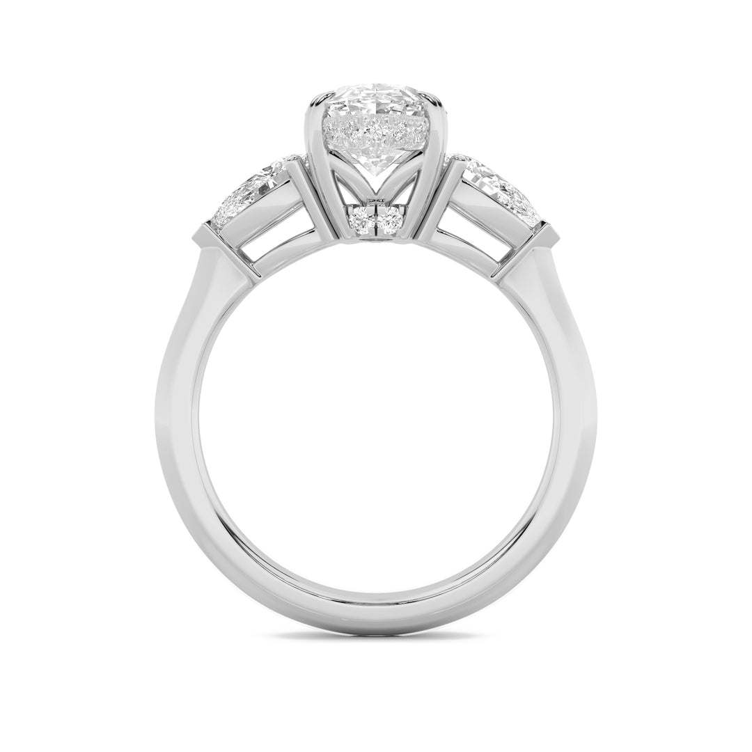 3Cttw Oval Shaped Lab Grown Diamond (G/VS) Three Stone Hidden Halo Ring in 14K Gold