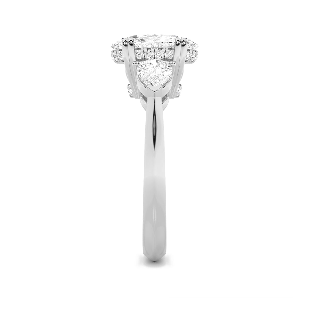 3Cttw Oval Shaped Lab Grown Diamond (G/VS) Three Stone Hidden Halo Ring in 14K Gold