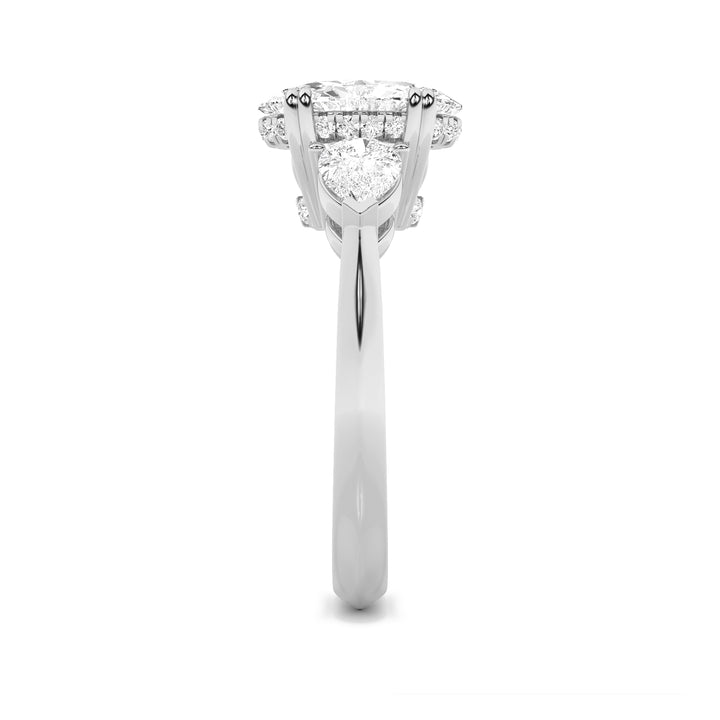 3Cttw Oval Shaped Lab Grown Diamond (G/VS) Three Stone Hidden Halo Ring in 14K Gold