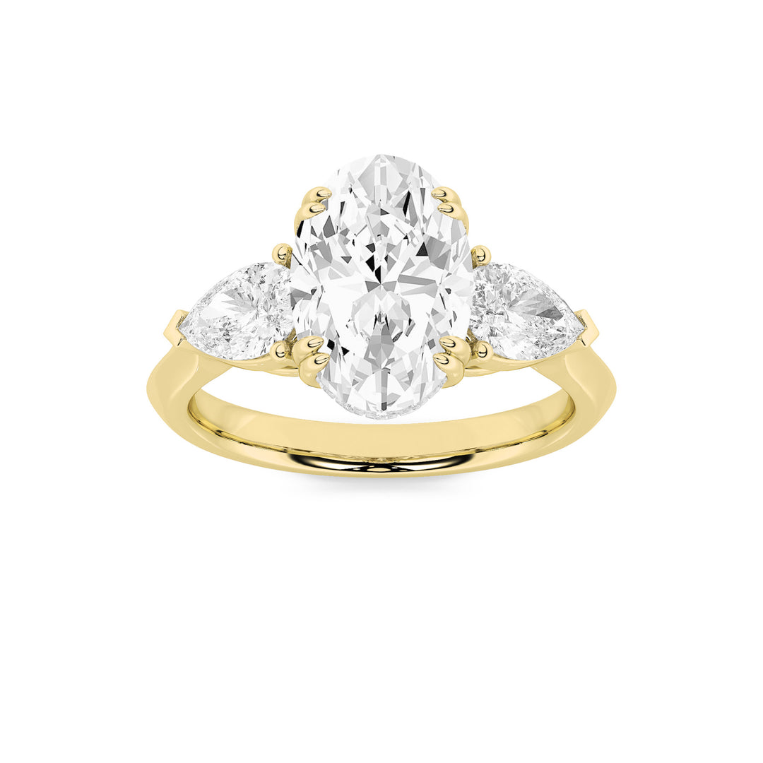 3Cttw Oval Shaped Lab Grown Diamond (F/VS) Three Stone Hidden Halo Ring in 14K Gold