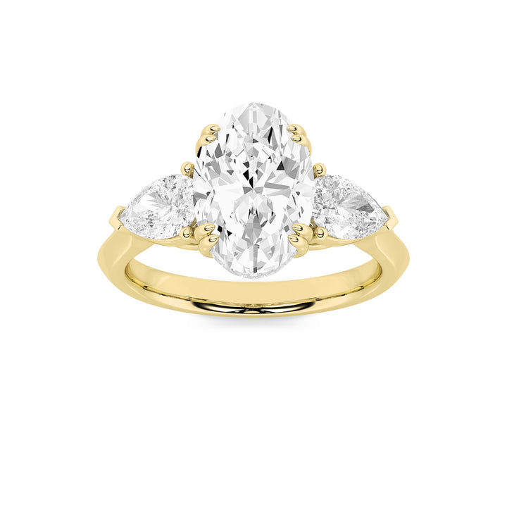 3Cttw Oval Shaped Lab Grown Diamond (F/VS) Three Stone Hidden Halo Ring in 14K Gold