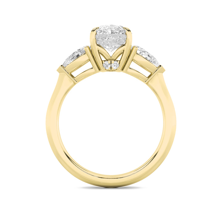 3Cttw Oval Shaped Lab Grown Diamond (F/VS) Three Stone Hidden Halo Ring in 14K Gold