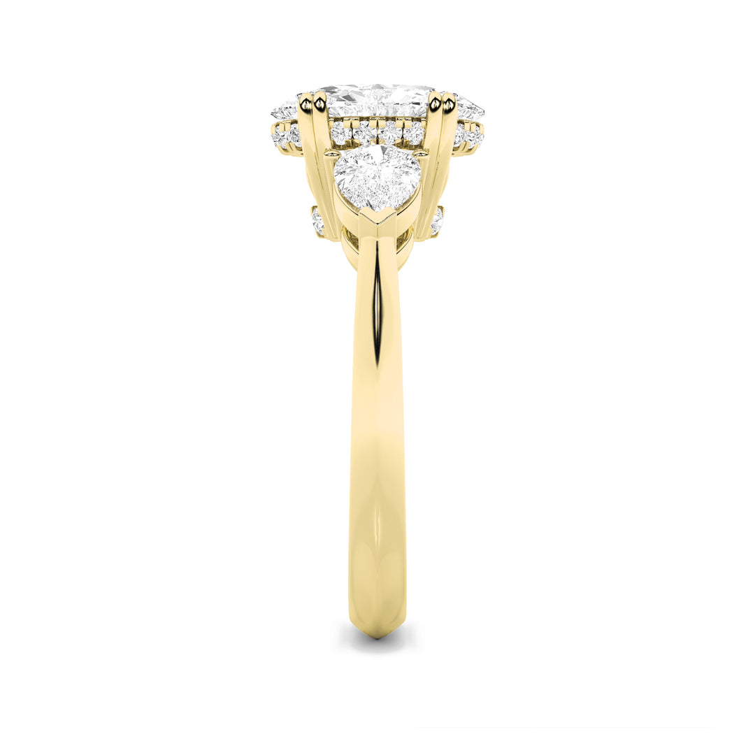 3Cttw Oval Shaped Lab Grown Diamond (F/VS) Three Stone Hidden Halo Ring in 14K Gold