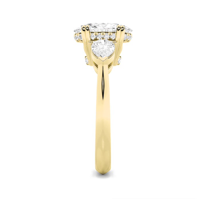 3Cttw Oval Shaped Lab Grown Diamond (F/VS) Three Stone Hidden Halo Ring in 14K Gold