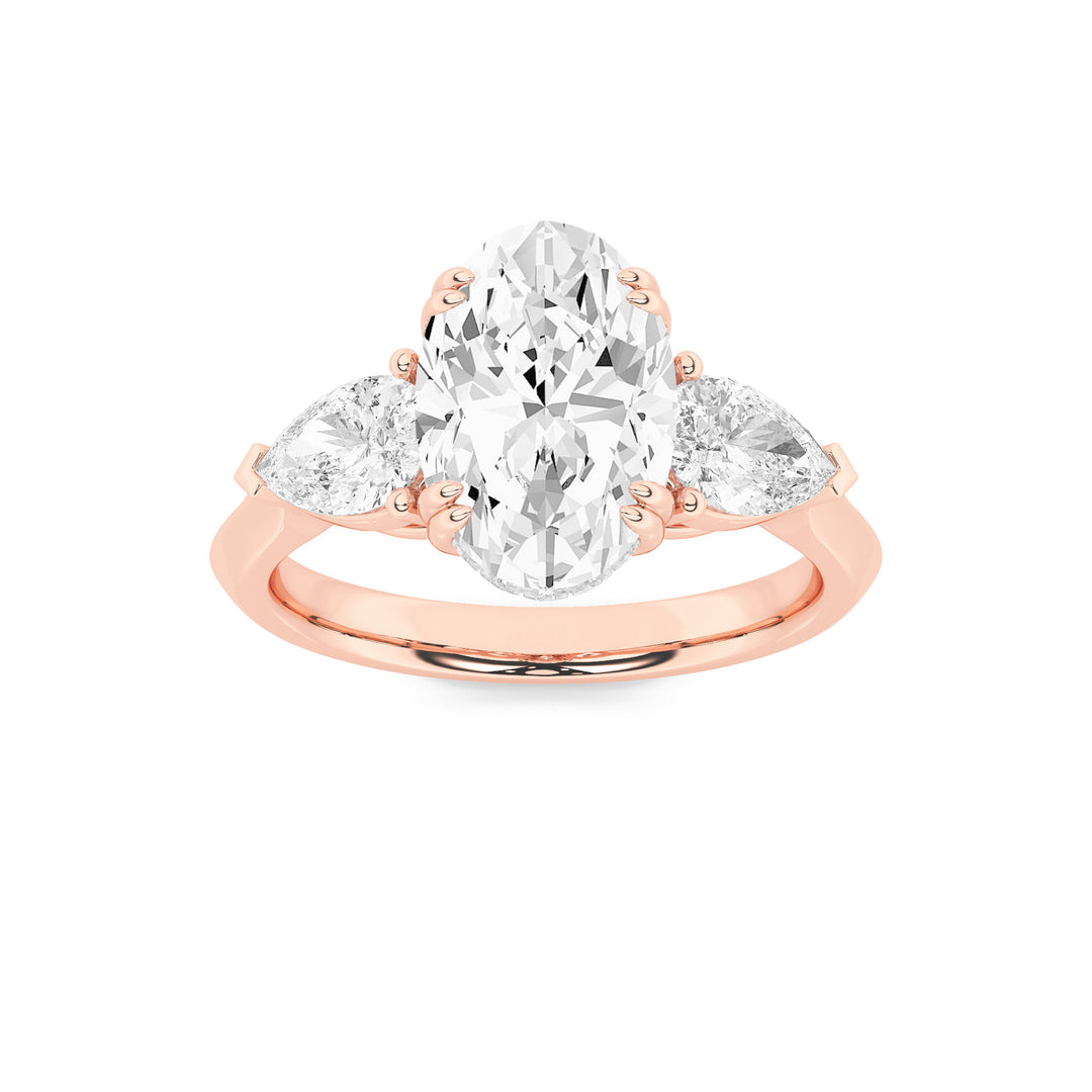 3Cttw Oval Shaped Lab Grown Diamond (F/VS) Three Stone Hidden Halo Ring in 14K Gold