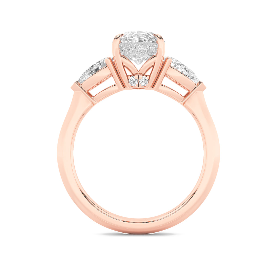 3Cttw Oval Shaped Lab Grown Diamond (F/VS) Three Stone Hidden Halo Ring in 14K Gold