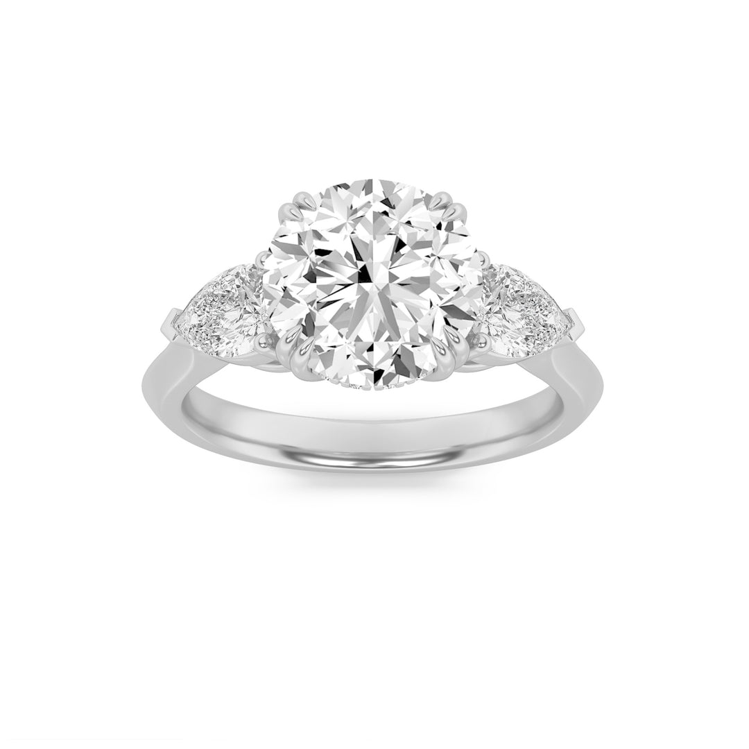 3Cttw Round Shaped Lab Grown Diamond (F/VS) ThreeStone Hidden Halo Ring in 14K Gold