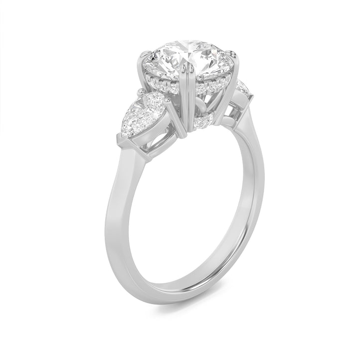 3Cttw Round Shaped Lab Grown Diamond (F/VS) ThreeStone Hidden Halo Ring in 14K Gold