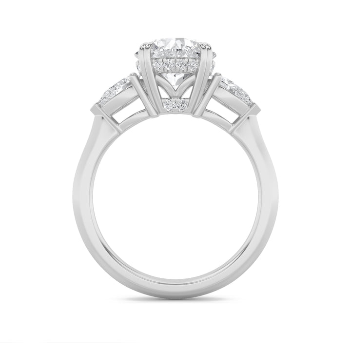 3Cttw Round Shaped Lab Grown Diamond (F/VS) ThreeStone Hidden Halo Ring in 14K Gold