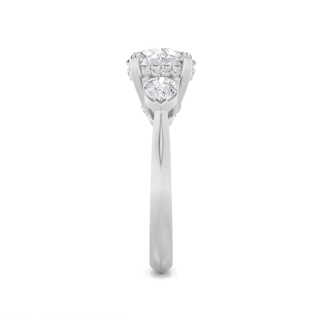 3Cttw Round Shaped Lab Grown Diamond (F/VS) ThreeStone Hidden Halo Ring in 14K Gold