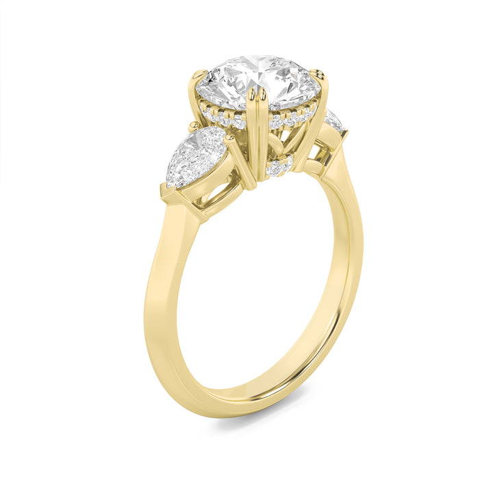 3Cttw Round Shaped Lab Grown Diamond (F/VS) ThreeStone Hidden Halo Ring in 14K Gold