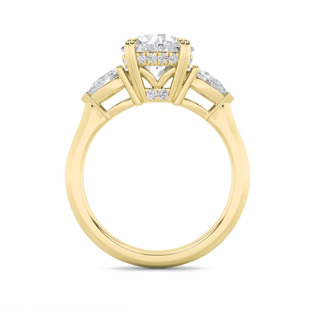 3Cttw Round Shaped Lab Grown Diamond (F/VS) ThreeStone Hidden Halo Ring in 14K Gold