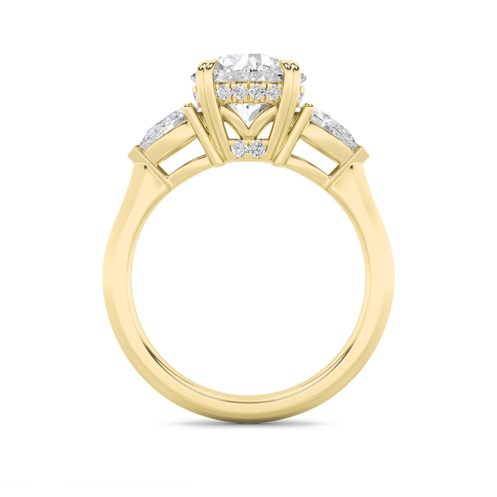 3Cttw Round Shaped Lab Grown Diamond (F/VS) ThreeStone Hidden Halo Ring in 14K Gold