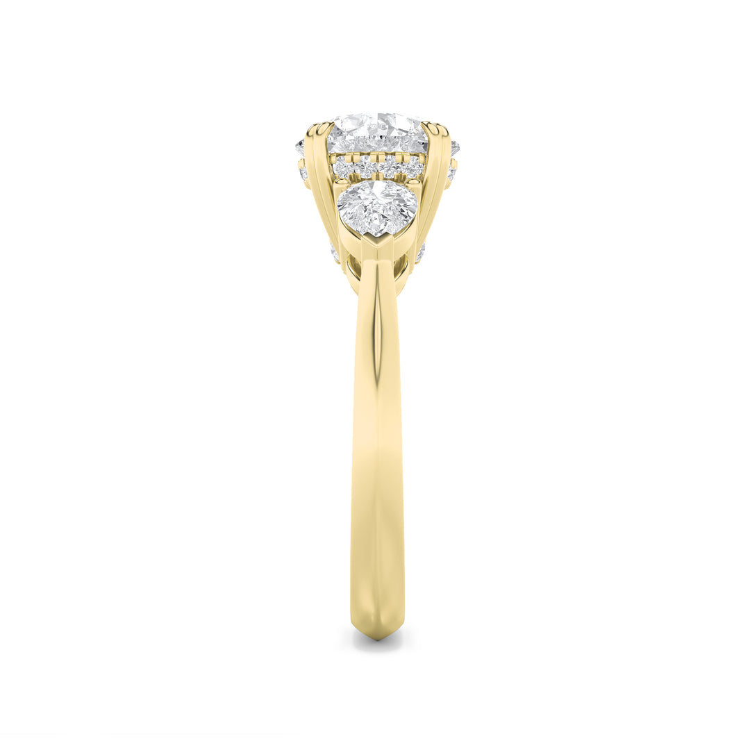 3Cttw Round Shaped Lab Grown Diamond (F/VS) ThreeStone Hidden Halo Ring in 14K Gold