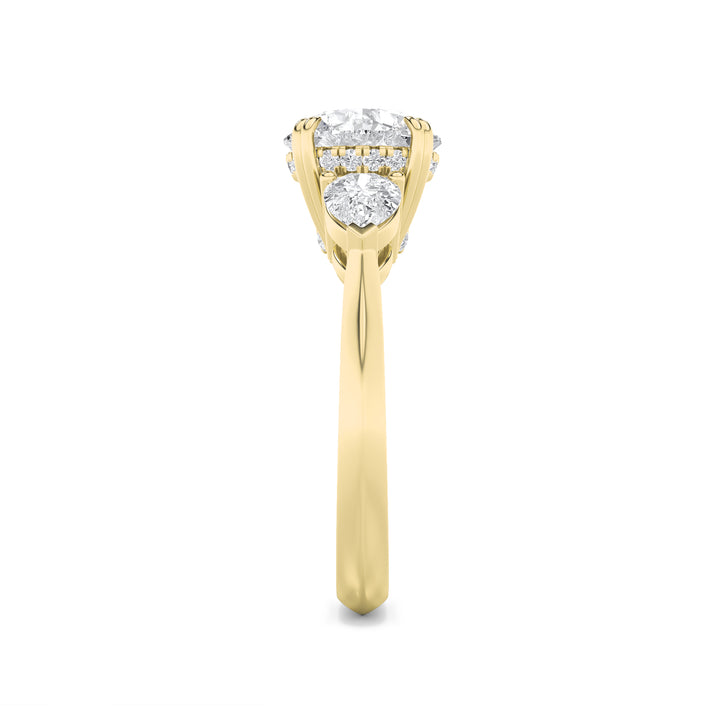 3Cttw Round Shaped Lab Grown Diamond (F/VS) ThreeStone Hidden Halo Ring in 14K Gold