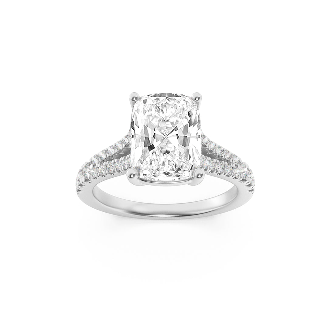 2.25CTW Elongated Cushion Shaped Lab Grown Diamond (F/VS) Split Shank Accented Enagagement Ring in 14K Gold