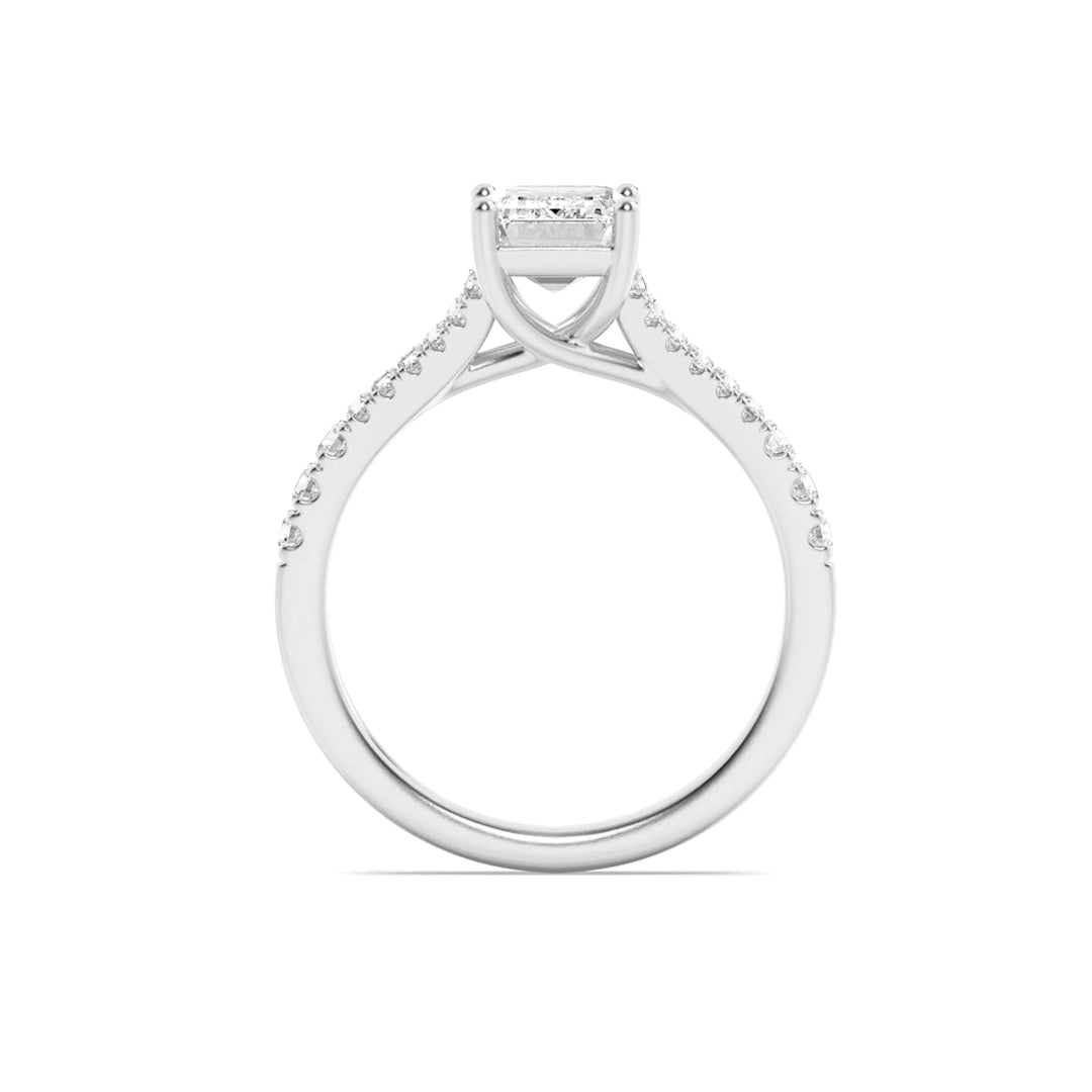 2CTW Emerald Shaped Lab Grown Diamond (G/VS) Split Shank Trellis Engagement Ring in 14K Gold