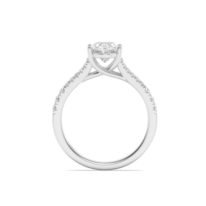 2CTW Oval Shaped Lab Grown Diamond (F/VS) Split Shank Trellis Engagement Ring in 14K Gold
