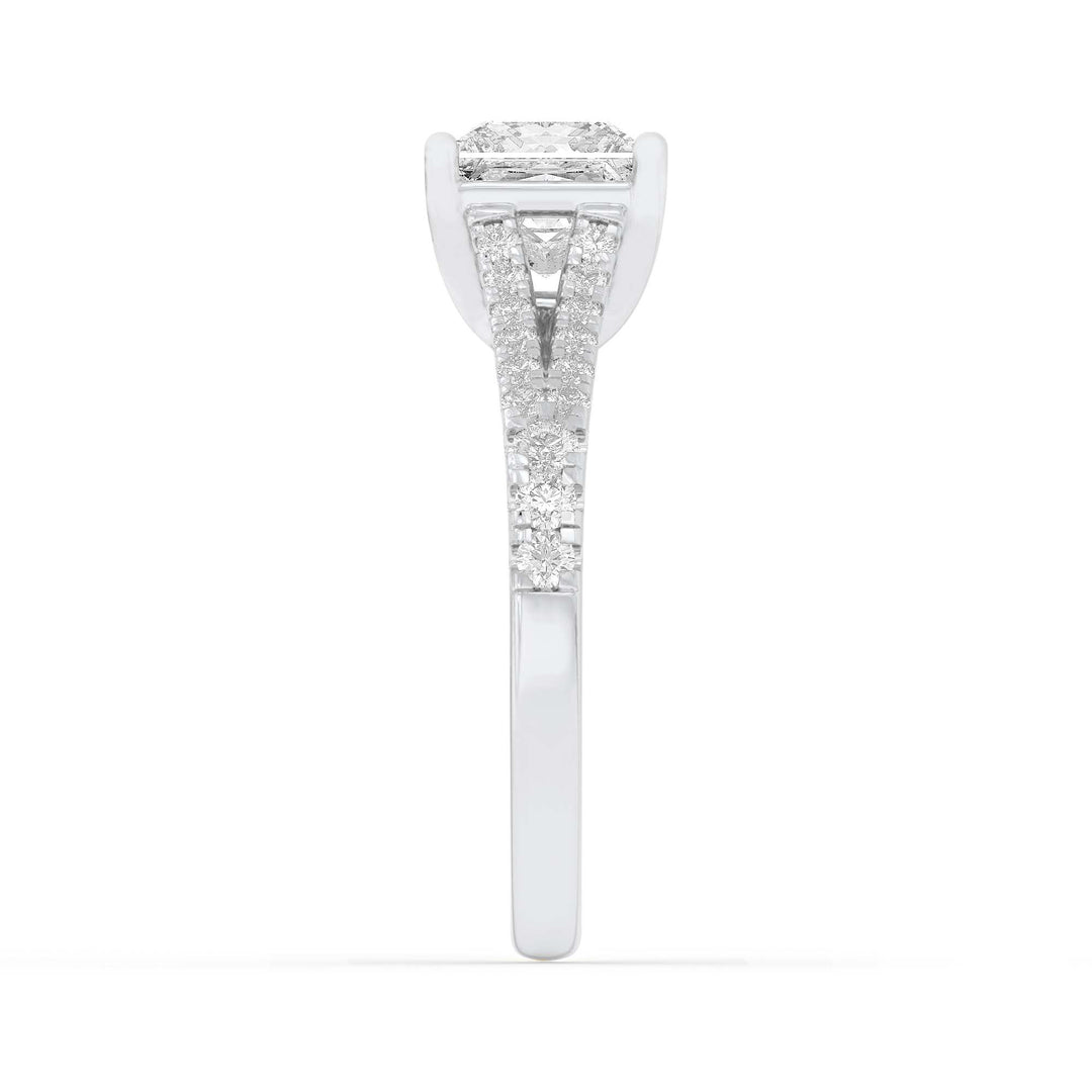 2CTW Princess Shaped Lab Grown Diamond (F/VS) Split Shank Trellis Engagement Ring in 14K Gold