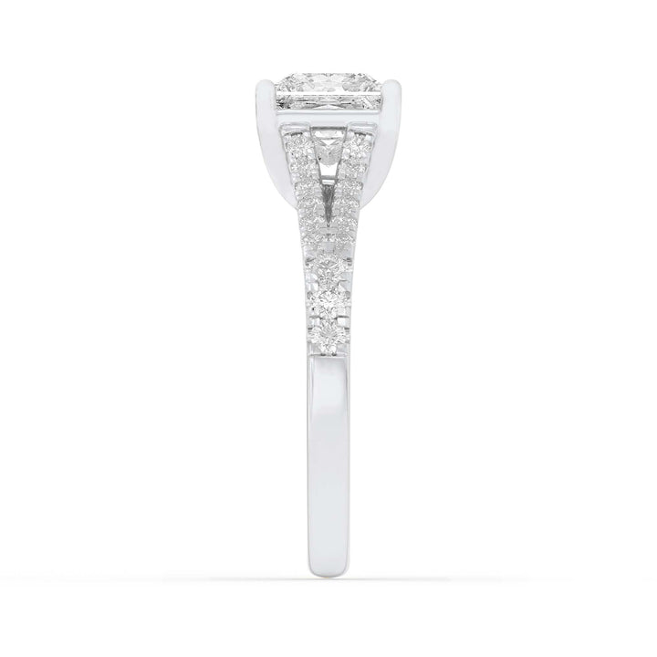 2CTW Princess Shaped Lab Grown Diamond (F/VS) Split Shank Trellis Engagement Ring in 14K Gold