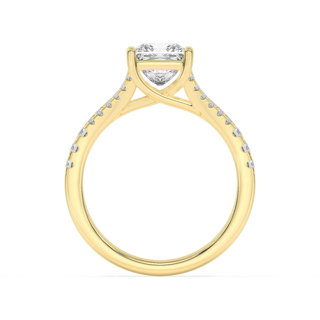 2CTW Princess Shaped Lab Grown Diamond (F/VS) Split Shank Trellis Engagement Ring in 14K Gold