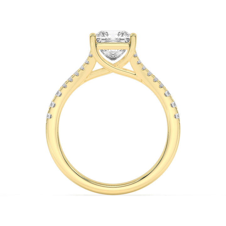 2CTW Princess Shaped Lab Grown Diamond (F/VS) Split Shank Trellis Engagement Ring in 14K Gold