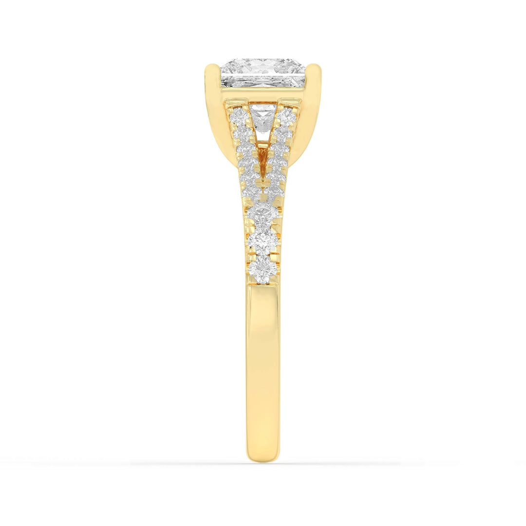 2CTW Princess Shaped Lab Grown Diamond (F/VS) Split Shank Trellis Engagement Ring in 14K Gold