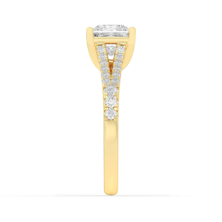 2CTW Princess Shaped Lab Grown Diamond (F/VS) Split Shank Trellis Engagement Ring in 14K Gold